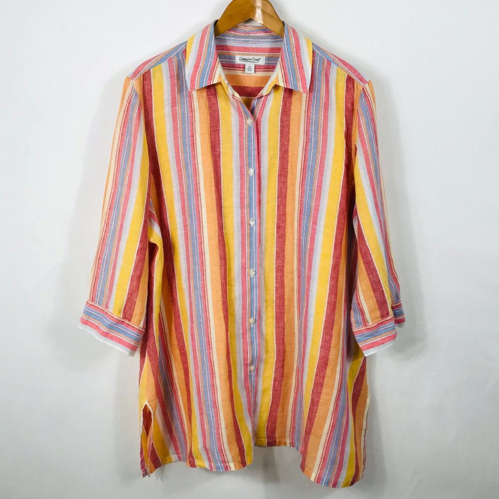 100% LINEN Coldwater Creek Multicolor Striped Blouse